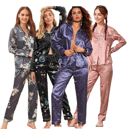 Conjunto de Pijama de Satén para Mujer – Camisa de Manga Larga y Pantalón