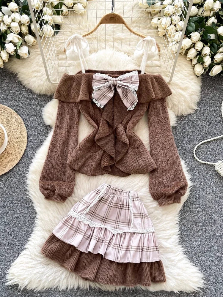 Conjunto Dulce Lolita de Primavera: Top con Lazo y Mini Falda de Volantes Kawaii