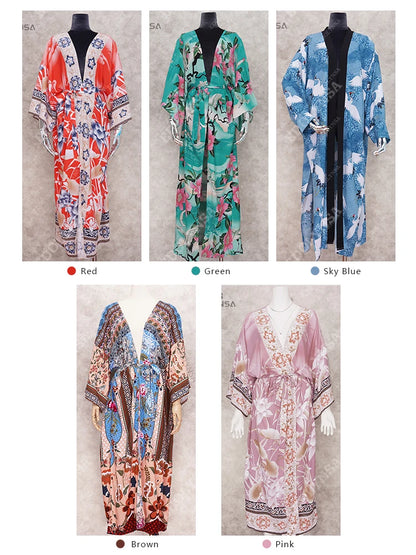 Kimono Largo playero: Salida de Baño con Cinturón y Estampado