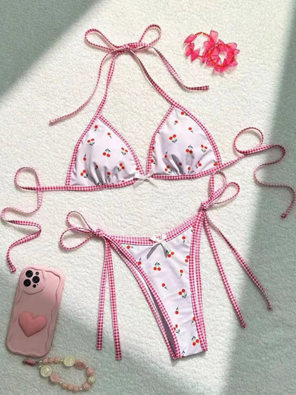 Bikini brasileño de 2 piezas con estampado de cerezas