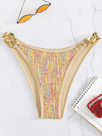 Bikini con Lentejuelas Brillantes con Cadenas Metálicas