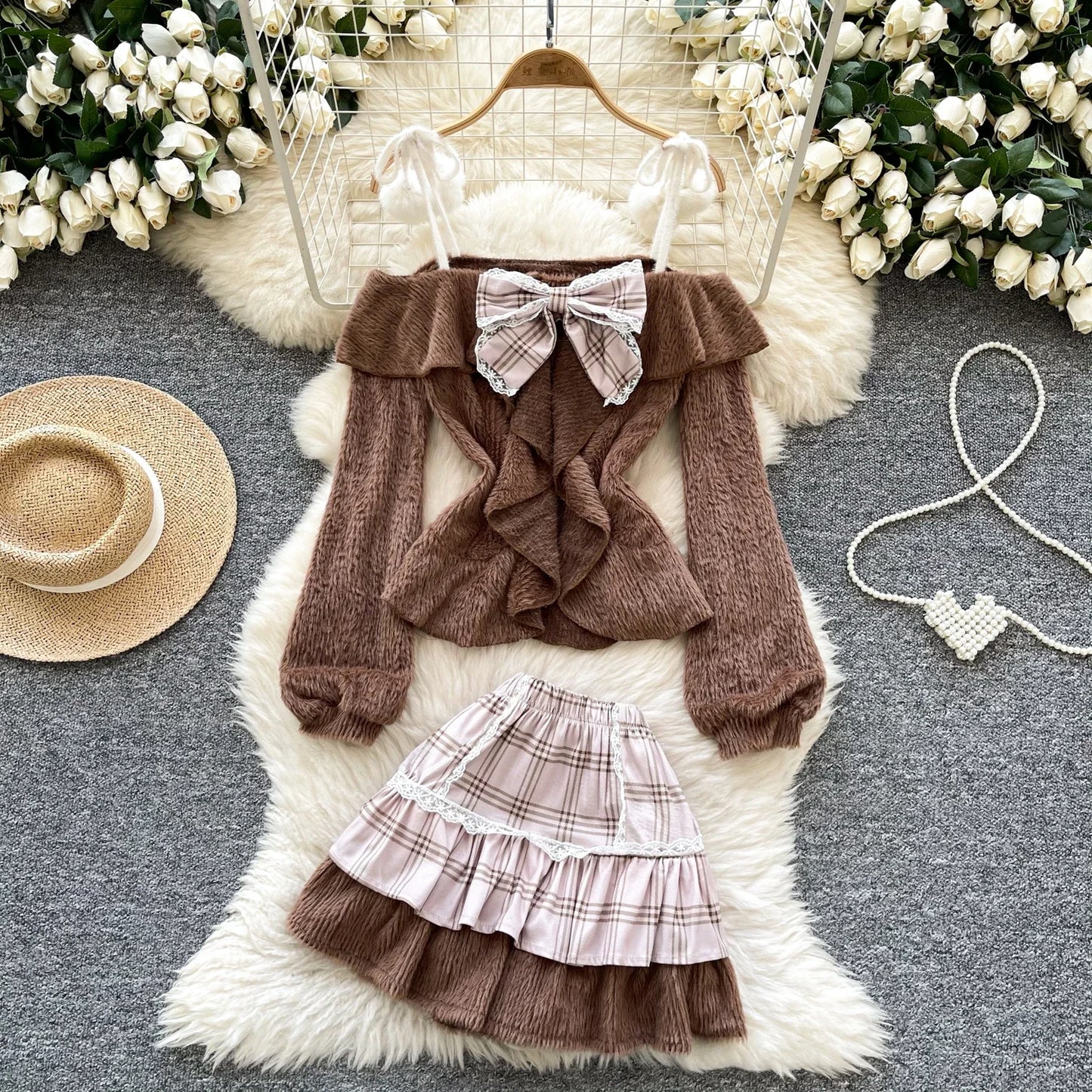 Conjunto Dulce Lolita de Primavera: Top con Lazo y Mini Falda de Volantes Kawaii