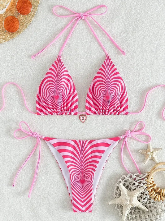 bikini con estampado de corazones