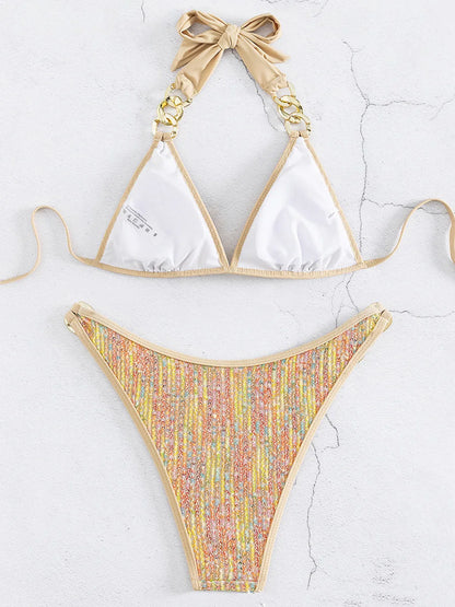 Bikini con Lentejuelas Brillantes con Cadenas Metálicas